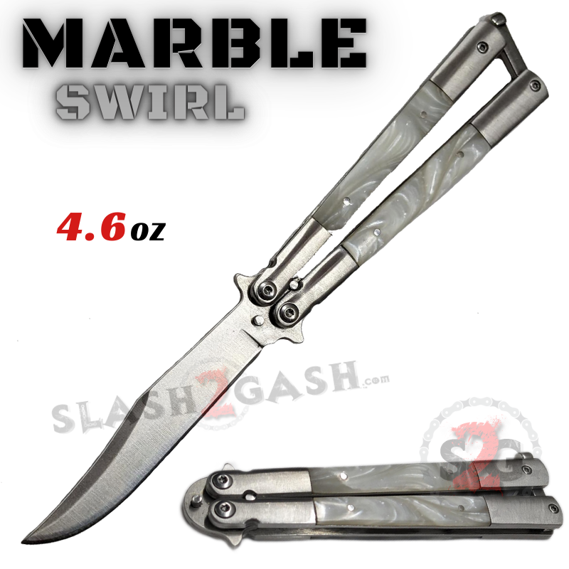 Marble Butterfly Knife Pearl Swirl Colorful Blade Balisong - Asst Colors White Pearl - Satin Blade Knife-Balisong - Tophatter Daily Deals