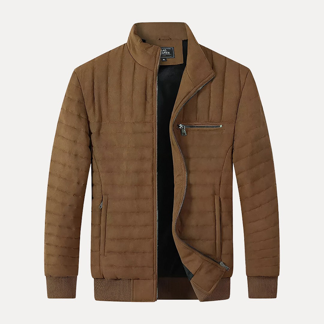 Warm Men’s Padded Jacket - Quilted Cotton, Workwear Brown - Tophatter Daily Deals