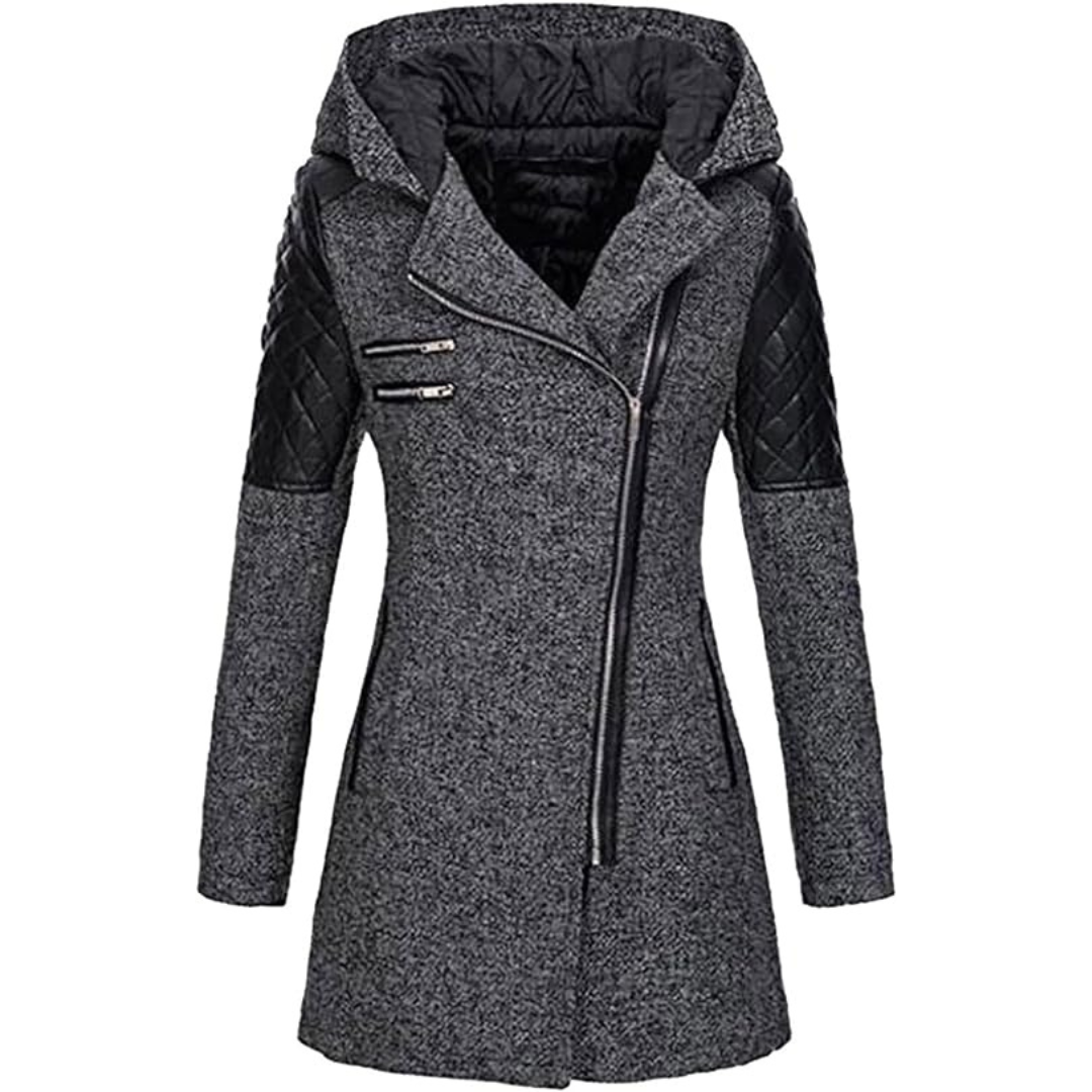 Warm Women's Winter Coat - Asymmetric Zip, Cotton Blend Dark gray - Tophatter Daily Deals