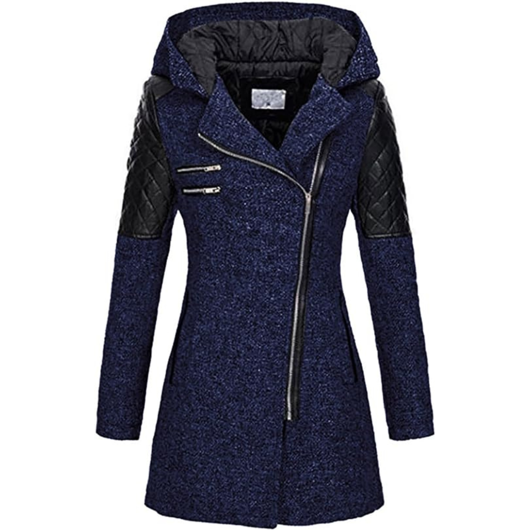 Warm Women's Winter Coat - Asymmetric Zip, Cotton Blend Blue - Tophatter Daily Deals