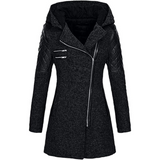 Warm Women's Winter Coat - Asymmetric Zip, Cotton Blend Black - Tophatter Daily Deals