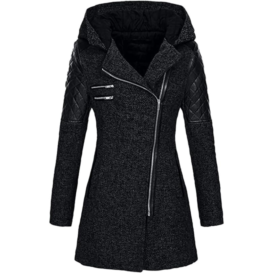 Warm Women's Winter Coat - Asymmetric Zip, Cotton Blend Black - Tophatter Daily Deals