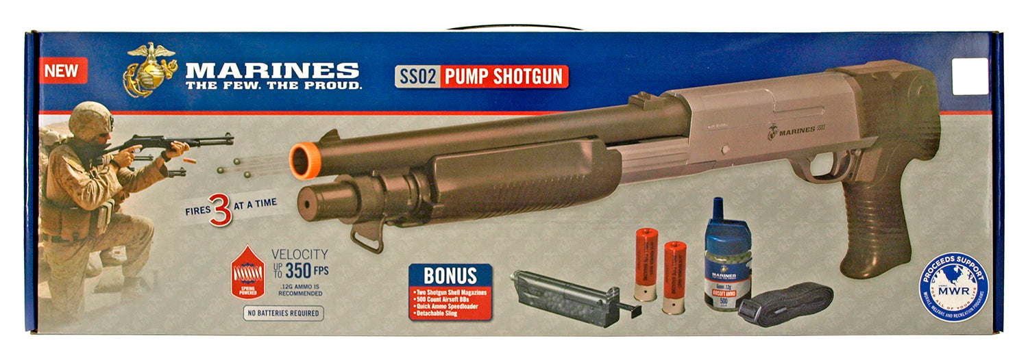 Marines Triple Shot Airsoft Pump Shotgun SS02 Spring Powered Airsoft-Shotgun - Tophatter Daily Deals