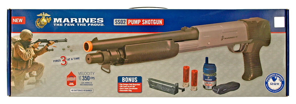 Marines Triple Shot Airsoft Pump Shotgun SS02 Spring Powered Airsoft-Shotgun - Tophatter Daily Deals