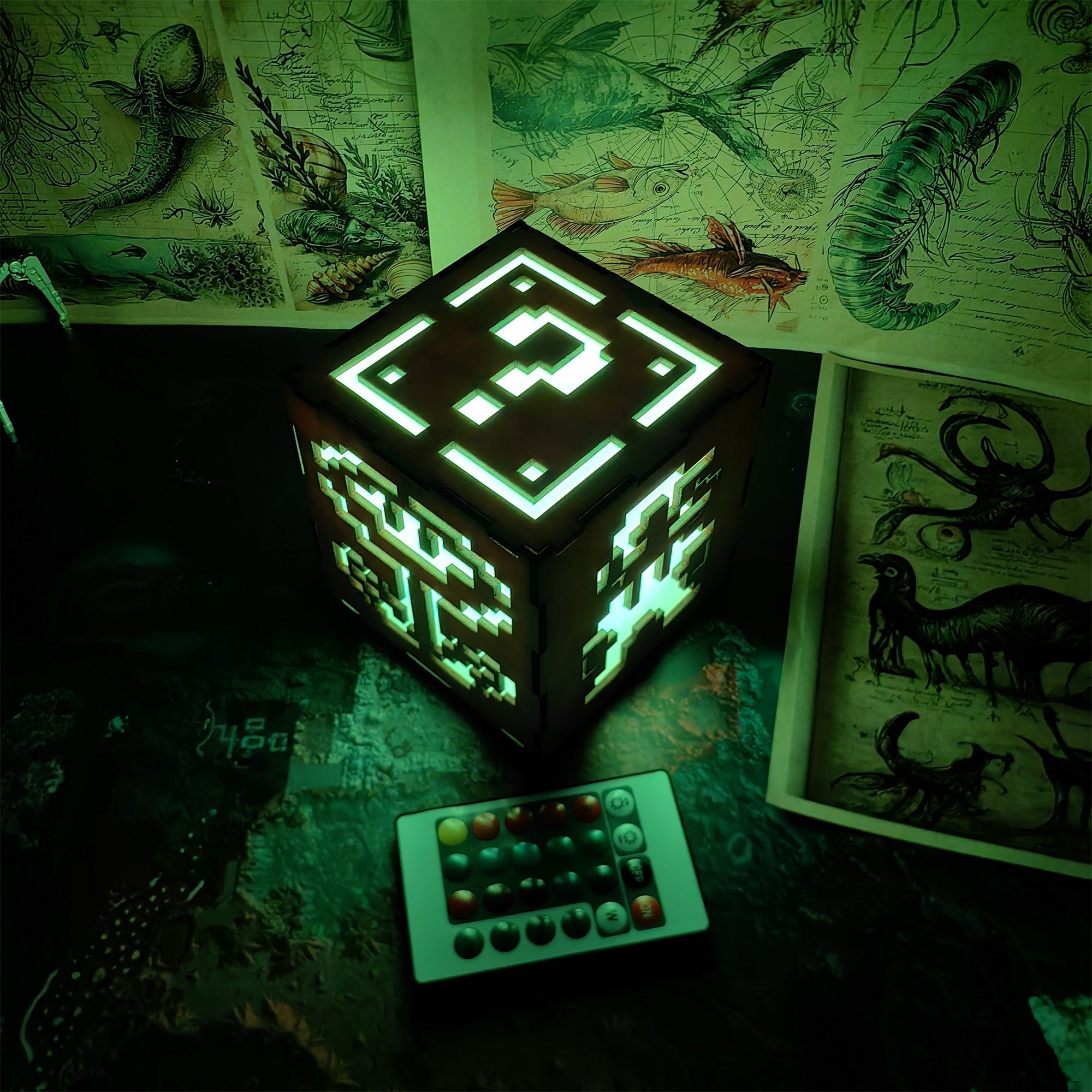 Classical Game Fire Flower Inspired Night Light Room Decor Wooden Cube Light - Tophatter Daily Deals