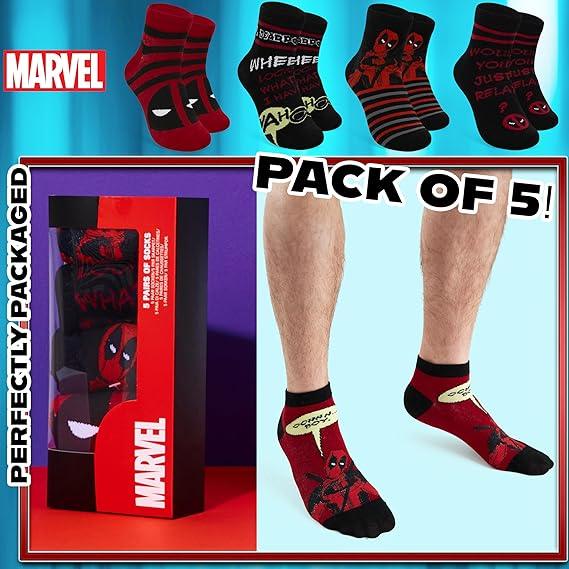 Marvel Comic Socks - Deadpool Series Ankle Socks Soft And Breathable Socks Pack Of 5 (6.5-10.5 UK) Festive & Franchise - Tophatter Daily Deals