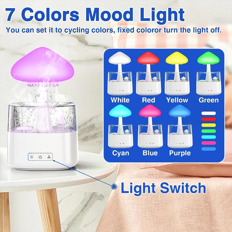 Rain Cloud Humidifier - LED Mushroom Waterfall Lamp Diffuser Drop Sound Night Light Aromatherapy Oil Essential Accessories - Tophatter Daily Deals