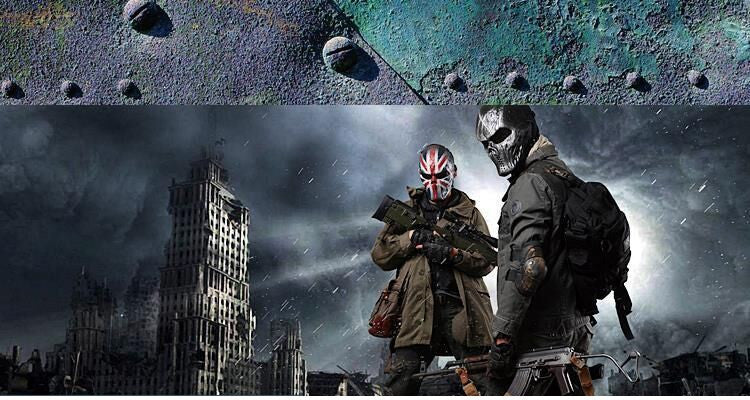 Tactical Airsoft Mask Motorcycle Halloween Full Face Skull - Silver Face Mask - Tophatter Daily Deals