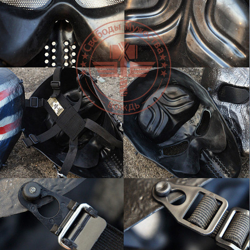 Tactical Airsoft Mask Motorcycle Halloween Full Face Skull - Silver Face Mask - Tophatter Daily Deals