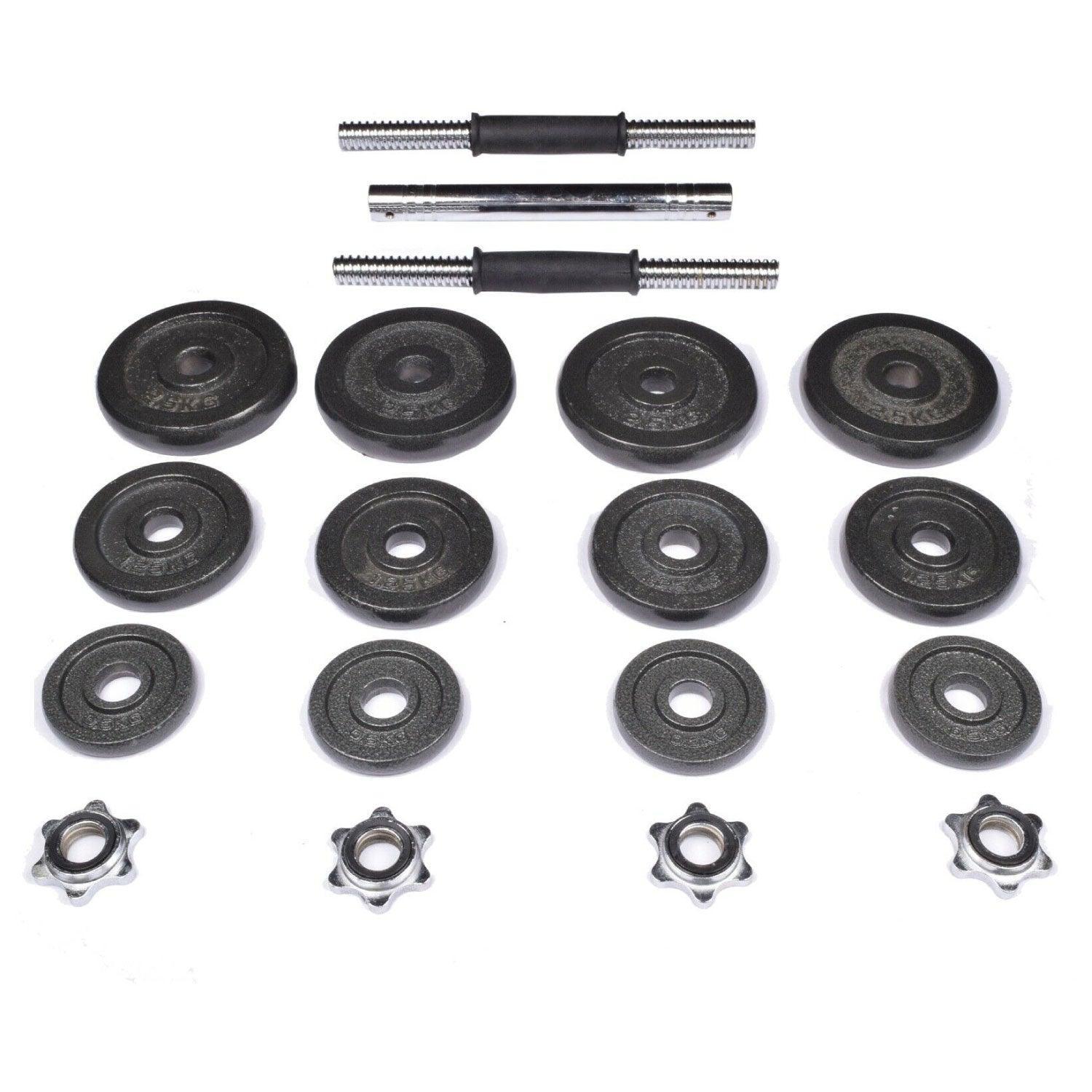 Cast Iron Dumbbell Set - Cast Iron Adjustable Dumbbell/Barbell Box Set Exercise & Fitness - Tophatter Daily Deals