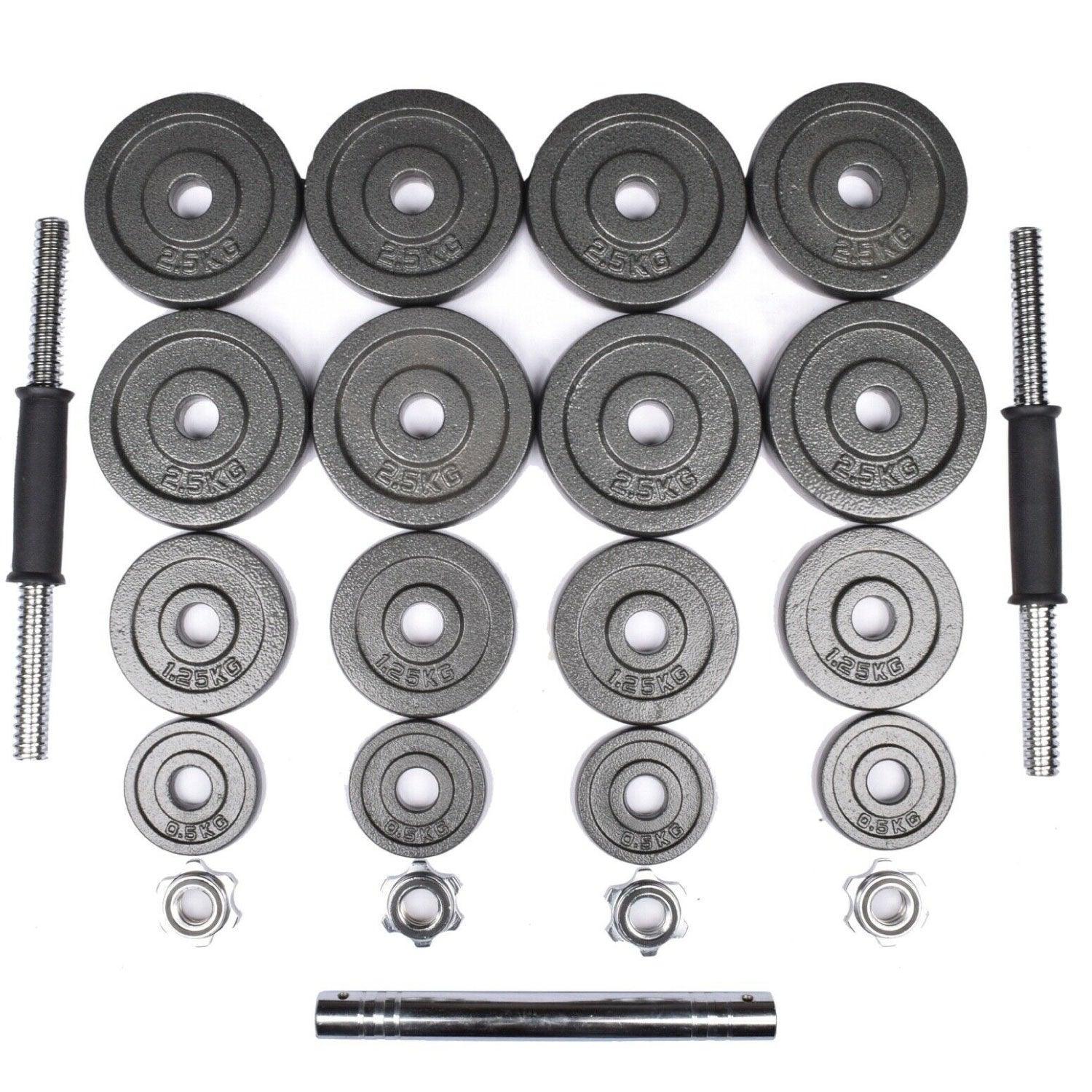 Cast Iron Dumbbell Set - Cast Iron Adjustable Dumbbell/Barbell Box Set Exercise & Fitness - Tophatter Daily Deals