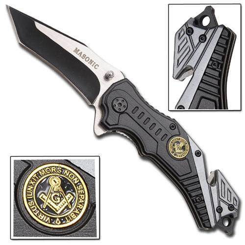 Spring Assist - Legal Auto Knife - Masonic Two-Tone Rescue Knife Collectible Weapons - Tophatter Daily Deals
