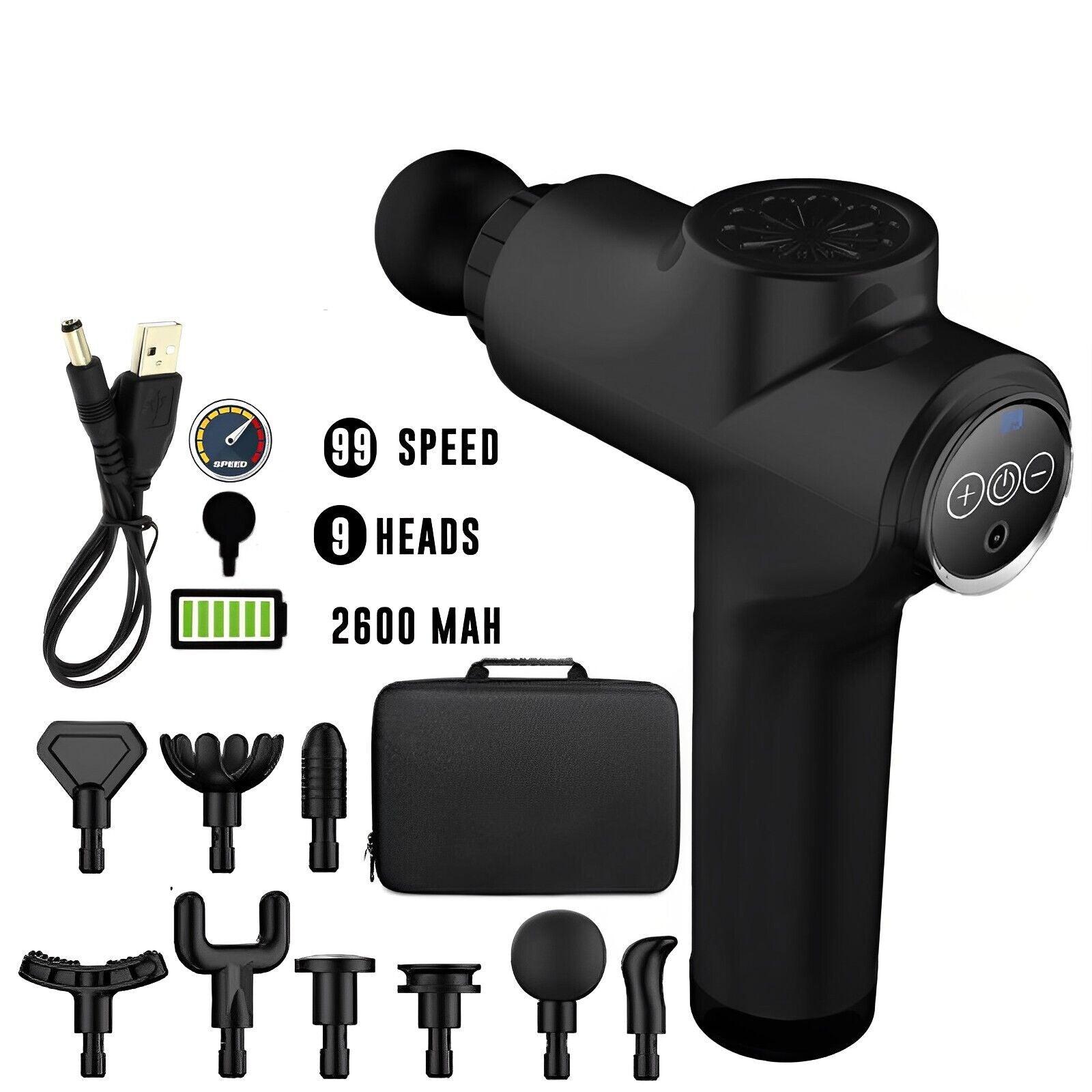 Deep Muscle Massager Gun - Percussion Massager Tissue Relaxing Therapy Black 99 Speed + Display + 9 Heads Exercise & Fitness - Tophatter Daily Deals