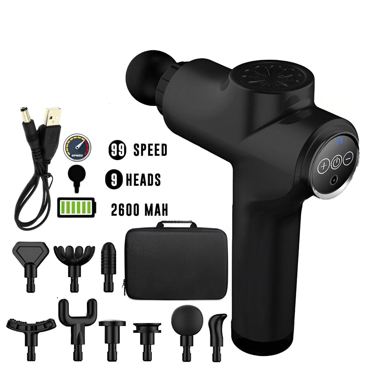 Deep Muscle Massager Gun - Percussion Massager Tissue Relaxing Therapy Black 99 Speed + Display + 9 Heads Exercise & Fitness - Tophatter Daily Deals