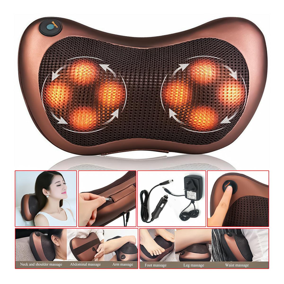 Best Neck Massager UK - Electric Massage Pillow Neck Back Full Body Lumbar Heat Support Cushion Personal Care - Tophatter Daily Deals