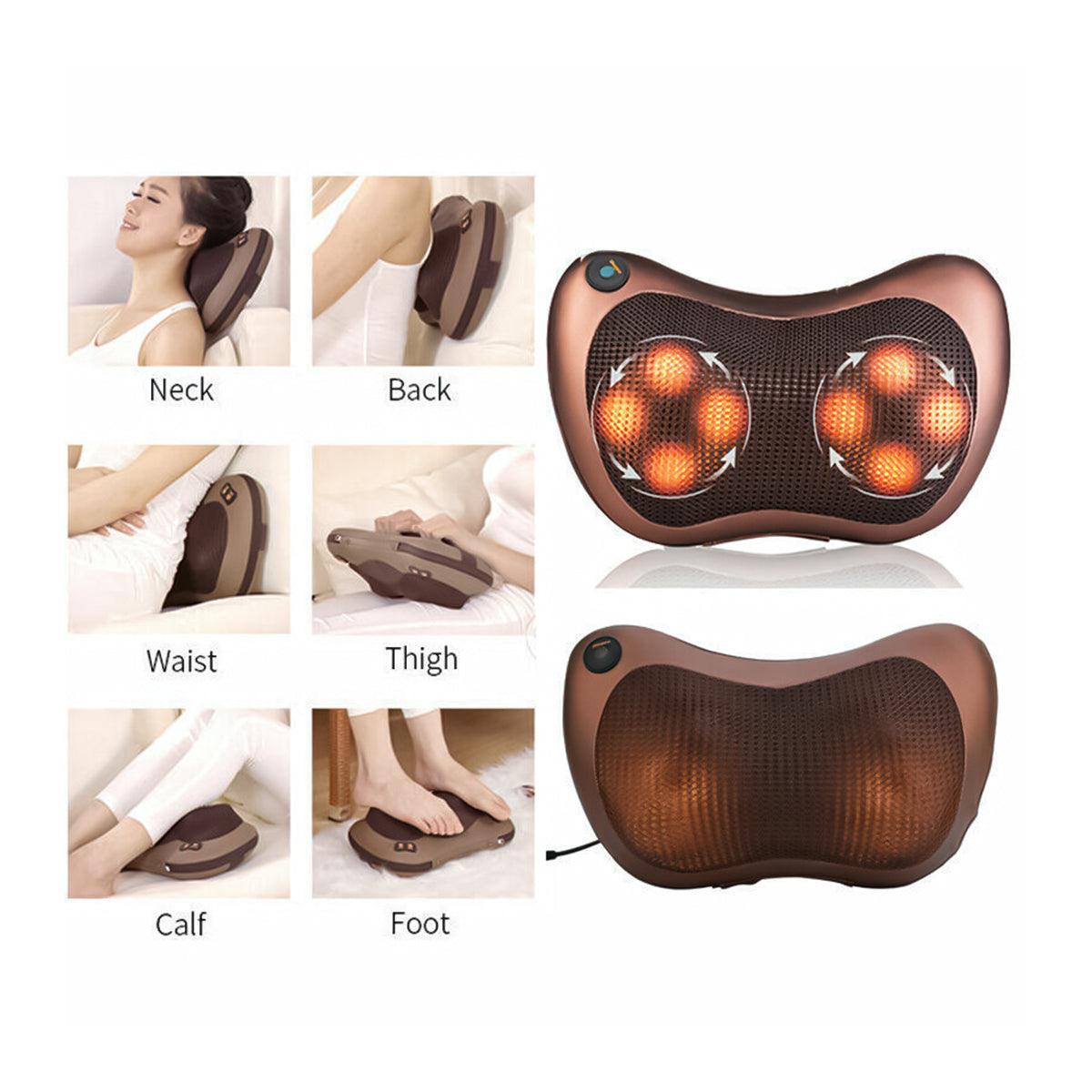 Best Neck Massager UK - Electric Massage Pillow Neck Back Full Body Lumbar Heat Support Cushion Personal Care - Tophatter Daily Deals