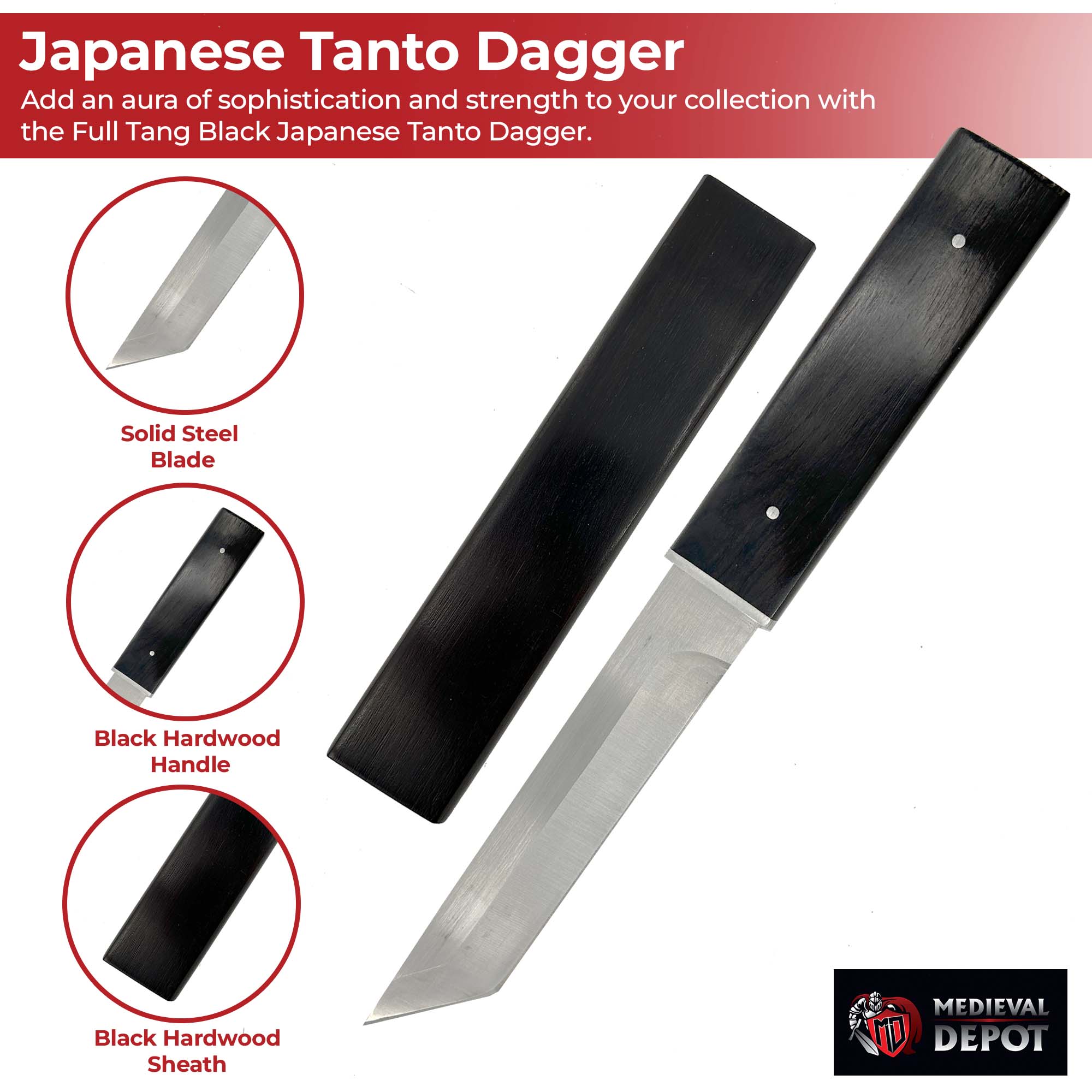 Masterfully Crafted Full Tang Black Japanese Tanto Dagger Daggers - Tophatter Daily Deals