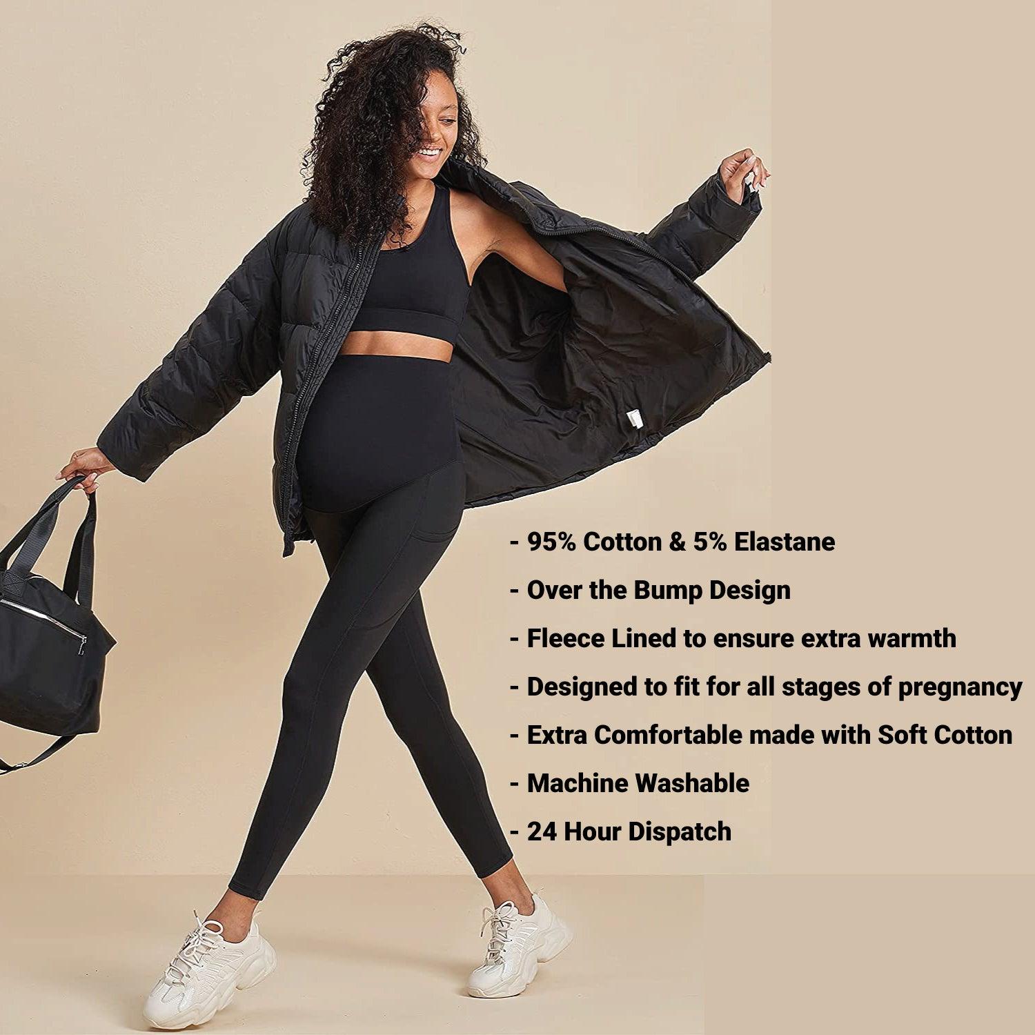 Fleece Lined Maternity Leggings - Mom Thick Leggings Soft Warm Full Length Cotton Pregnancy Pants Clothing - Tophatter Daily Deals