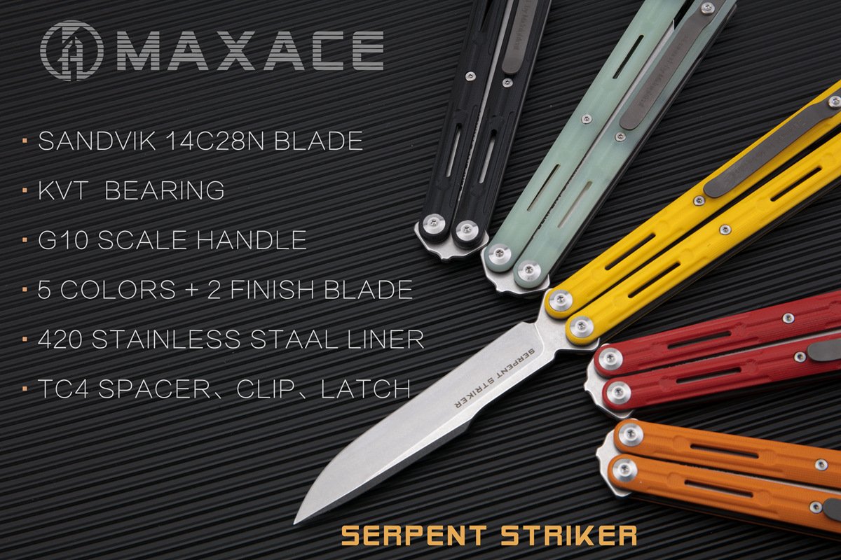 Maxace Serpent Striker II Butterfly Knife w/ Bearings - G10 Balisong asst. colors Knife-Balisong - Tophatter Daily Deals