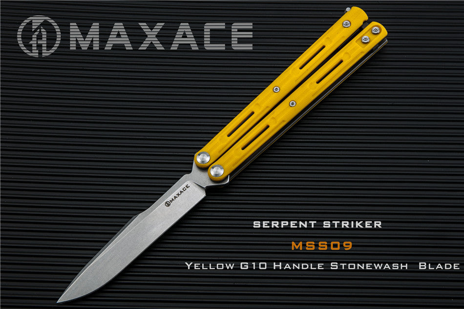 Maxace Serpent Striker II Butterfly Knife w/ Bearings - G10 Balisong asst. colors Yellow (v1) - 14C28N Knife-Balisong - Tophatter Daily Deals