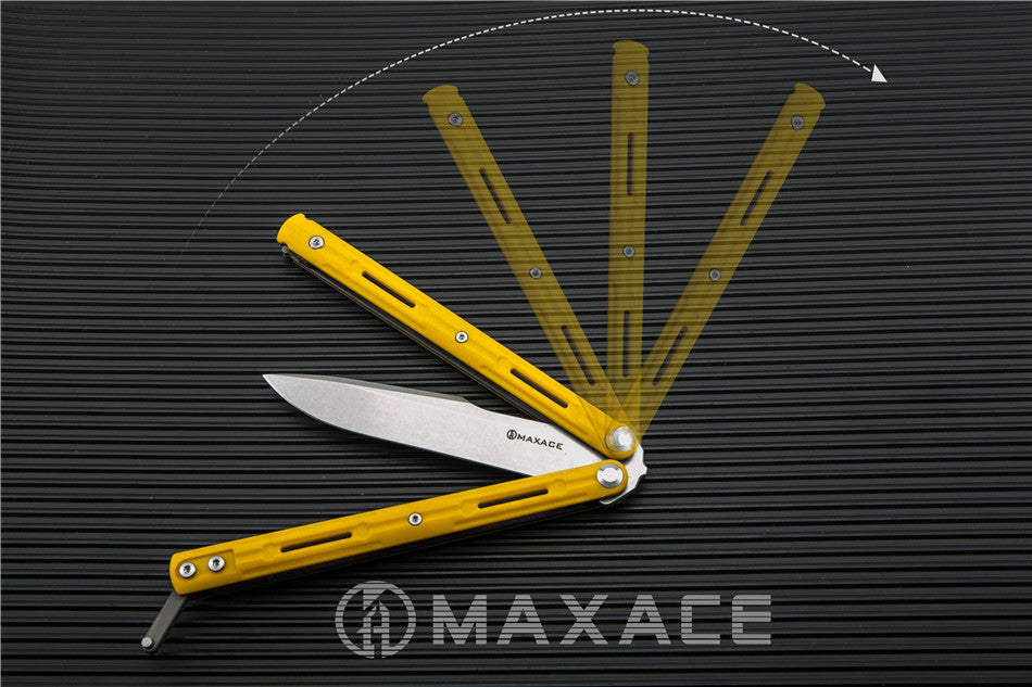 Maxace Serpent Striker Butterfly Knife w/ Bearings - Yellow G10 Balisong Knife-Balisong - Tophatter Daily Deals