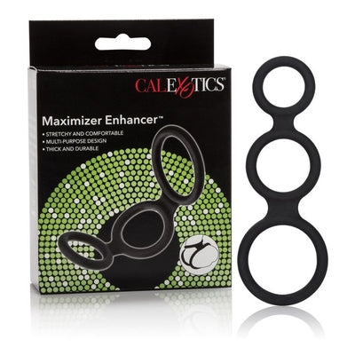 Maximizer Enhancer Triple Silicone Ring Set Black with 2 Inch Base, 1.5 Inch Scrotum, and 1.25 Inch Shaft Rings > Cock Ring > Sets - Tophatter Daily Deals
