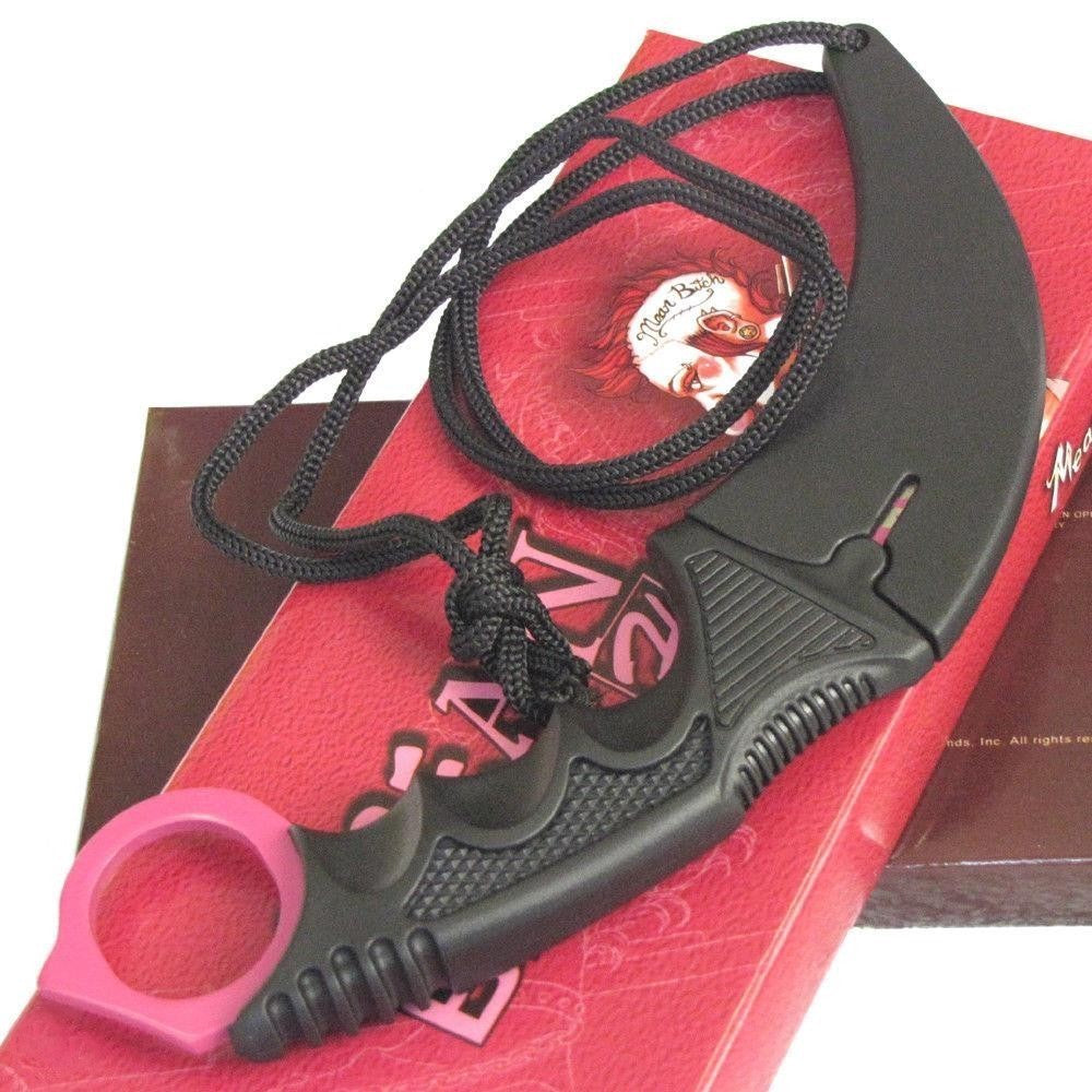 Mean Bitch Karambit Pink Tactical Claw Neck Knife Fixed Blade w/ Sheath Knife-Fixed - Tophatter Daily Deals