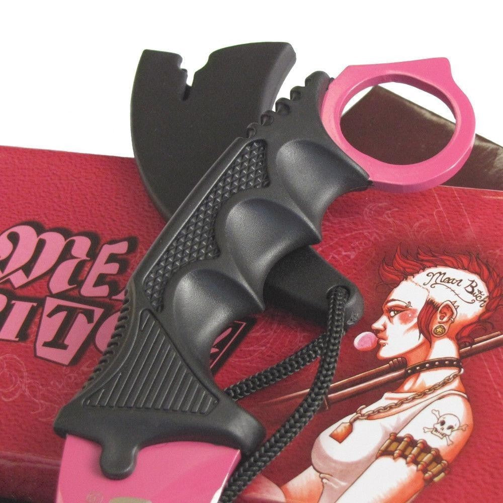 Mean Bitch Karambit Pink Tactical Claw Neck Knife Fixed Blade w/ Sheath Knife-Fixed - Tophatter Daily Deals