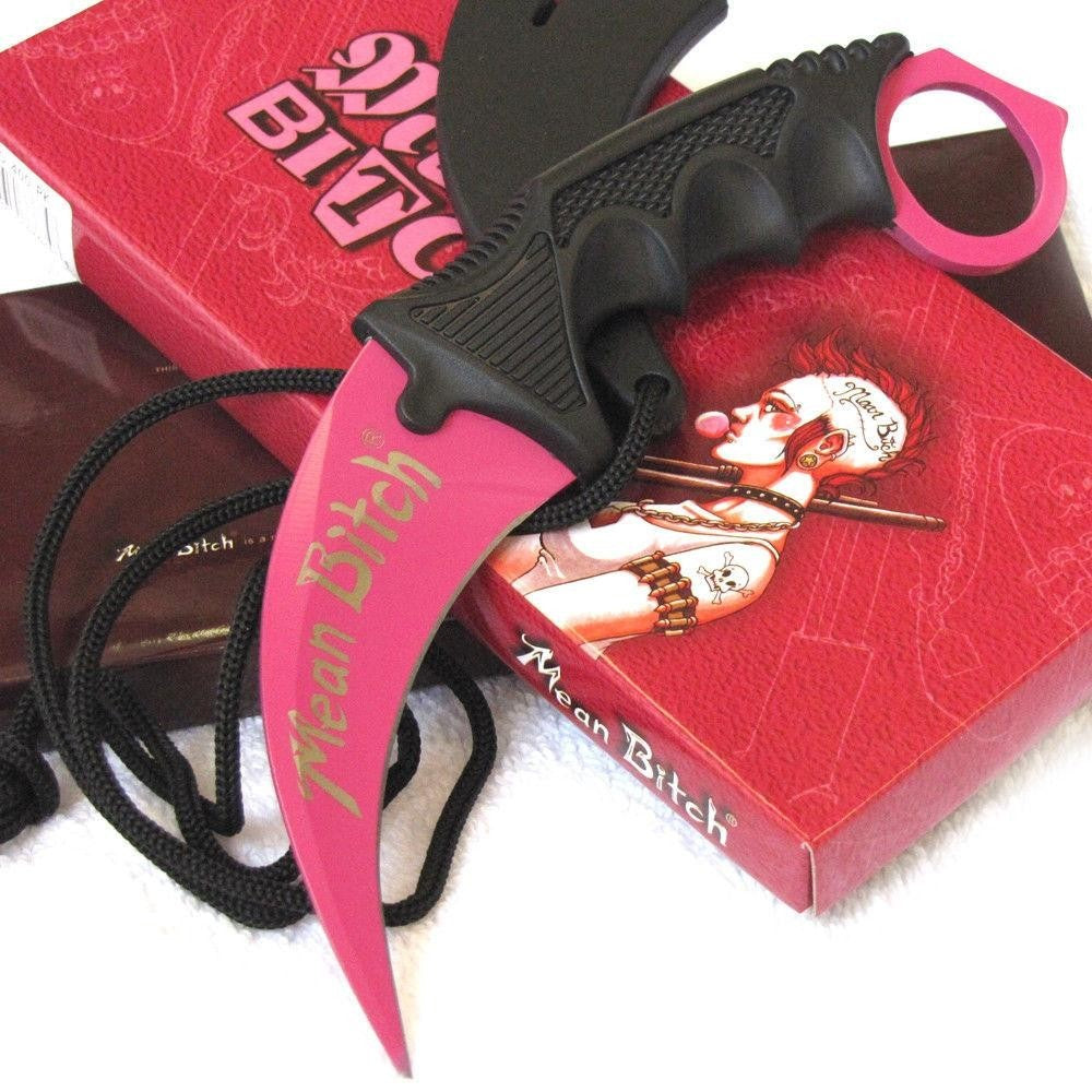 Mean Bitch Karambit Pink Tactical Claw Neck Knife Fixed Blade w/ Sheath Knife-Fixed - Tophatter Daily Deals