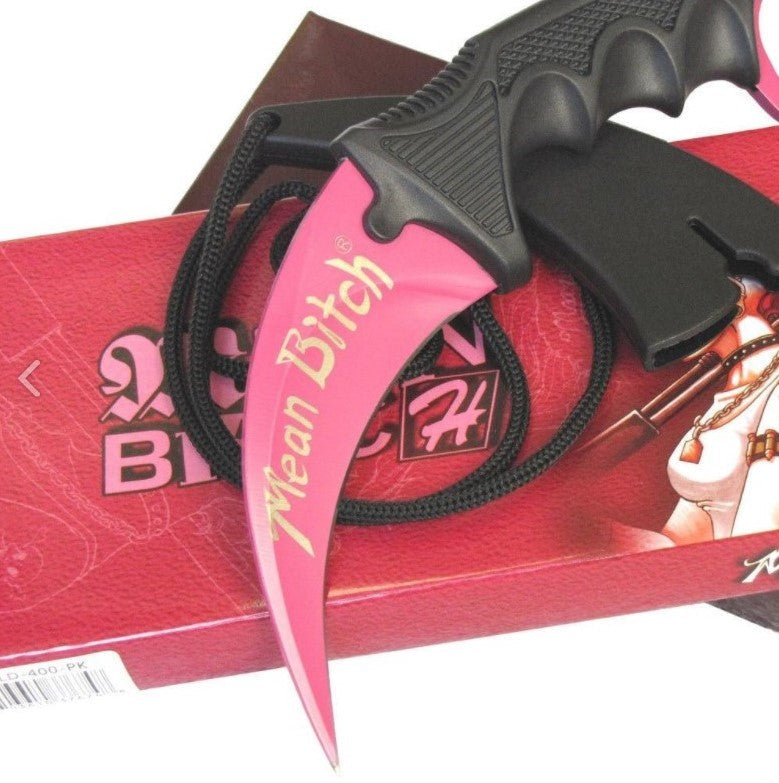 Mean Bitch Karambit Pink Tactical Claw Neck Knife Fixed Blade w/ Sheath Knife-Fixed - Tophatter Daily Deals
