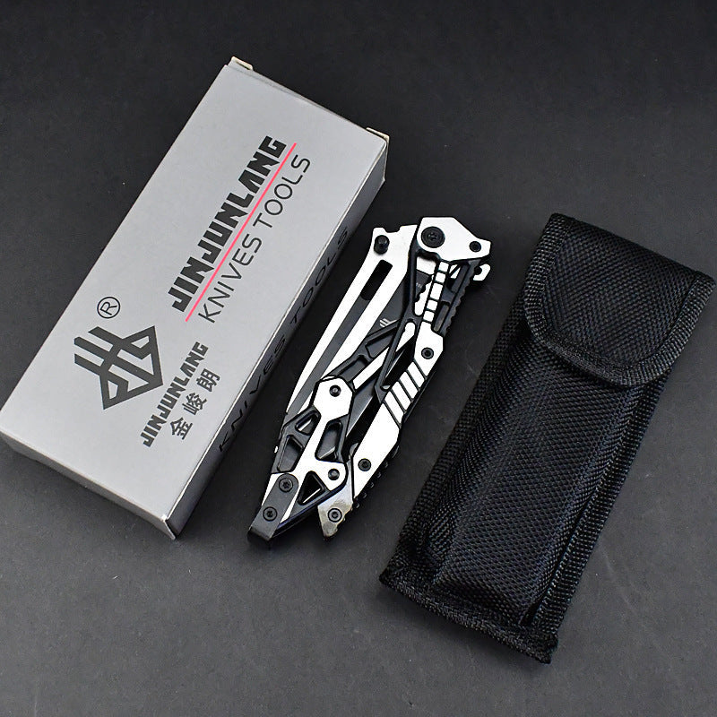 Mechanical Armor Magic Folding Knife Black Silver - Tophatter Daily Deals