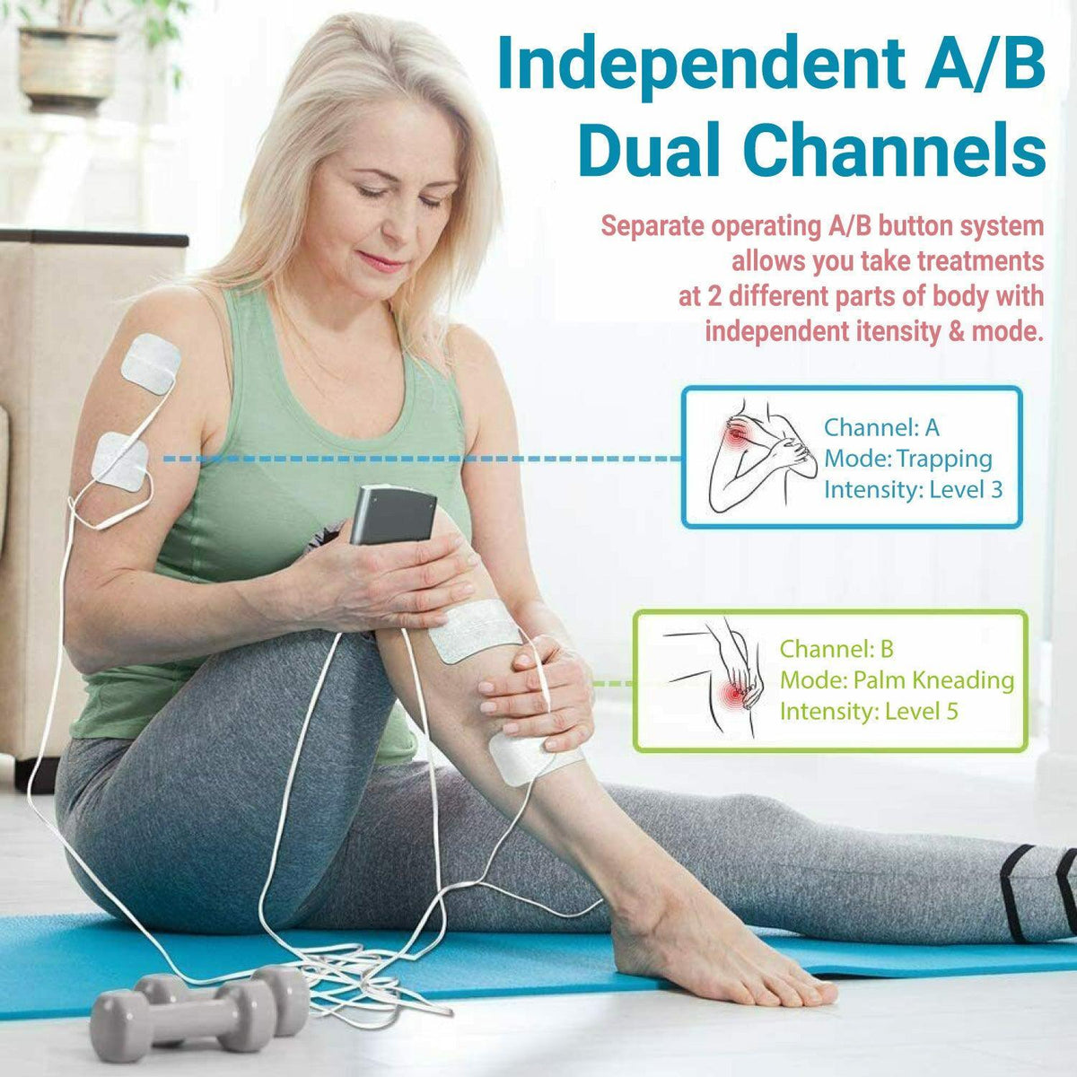 Electro Muscle Stimulation Machine - Dual Channel TENS Machine for Pain Relief | TENS Unit Muscle Stimulator with 20 Modes | 2″ and 2″x4″ TENS Pads Health & Beauty - Tophatter Daily Deals