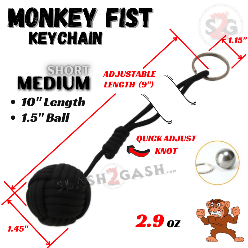 Medium Monkey Fist Self Defense Keychain Adj. w/ 1.5" Ball - Black SD-KeyChain - Tophatter Daily Deals