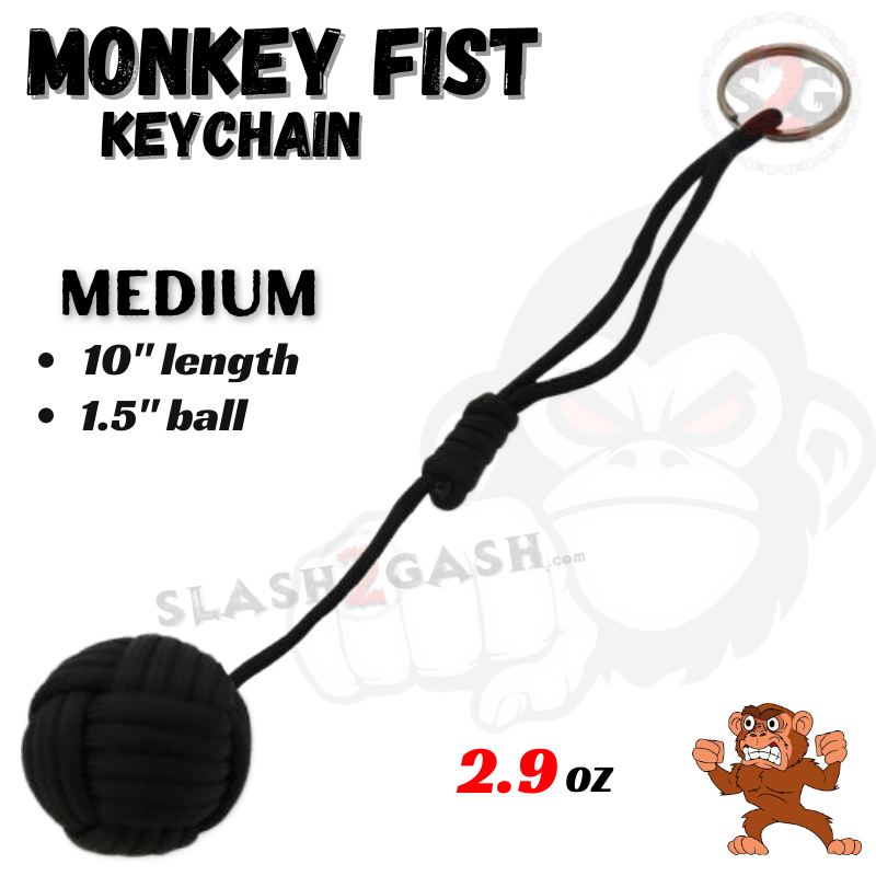 Medium Monkey Fist Self Defense Keychain Adj. w/ 1.5" Ball - Black Black - Medium (short) SD-KeyChain - Tophatter Daily Deals