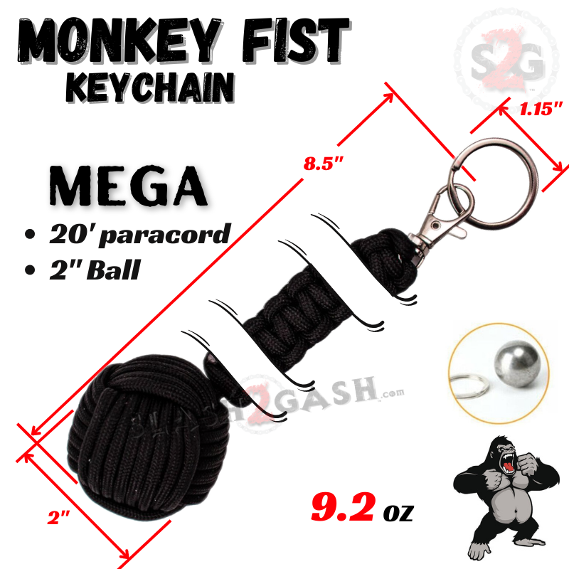 MEGA Monkey Fist Self Defense Paracord Key Chain 2" Ball - Black SD-KeyChain - Tophatter Daily Deals