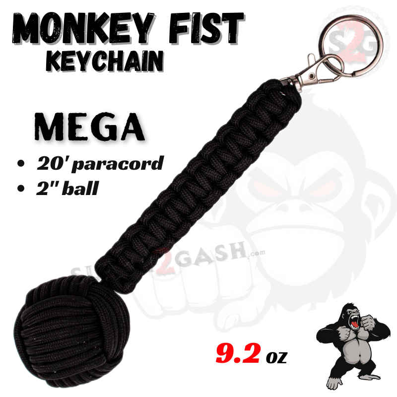 MEGA Monkey Fist Self Defense Paracord Key Chain 2" Ball - Black Black - Mega SD-KeyChain - Tophatter Daily Deals