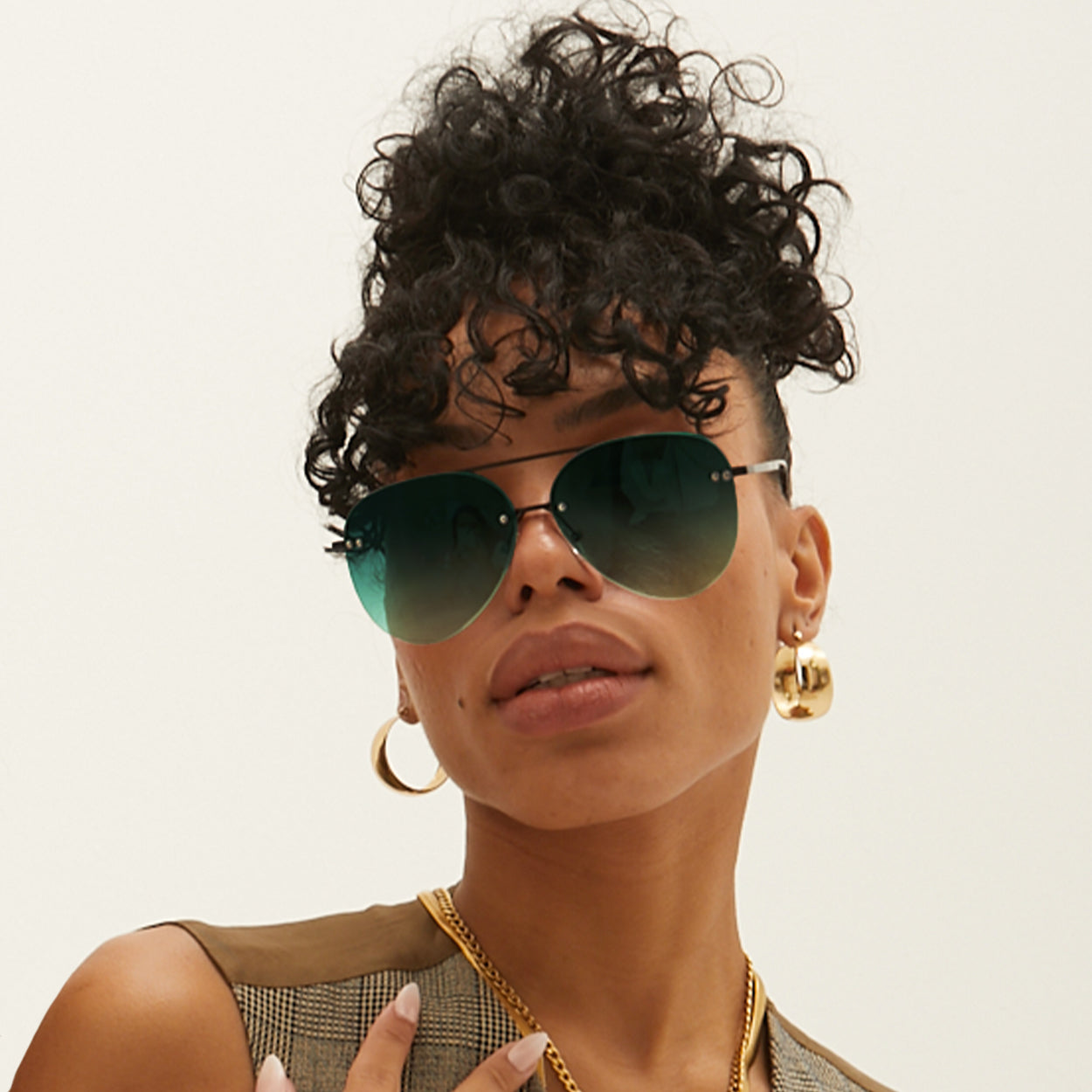 TopFoxx Smaller Megan 2 - Dark Green Metal Aviator Sunglasses Sunglasses - Tophatter Daily Deals