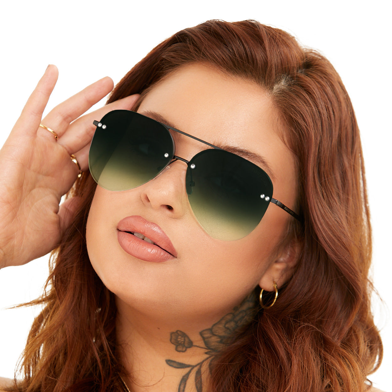 TopFoxx Smaller Megan 2 - Dark Green Metal Aviator Sunglasses Sunglasses - Tophatter Daily Deals