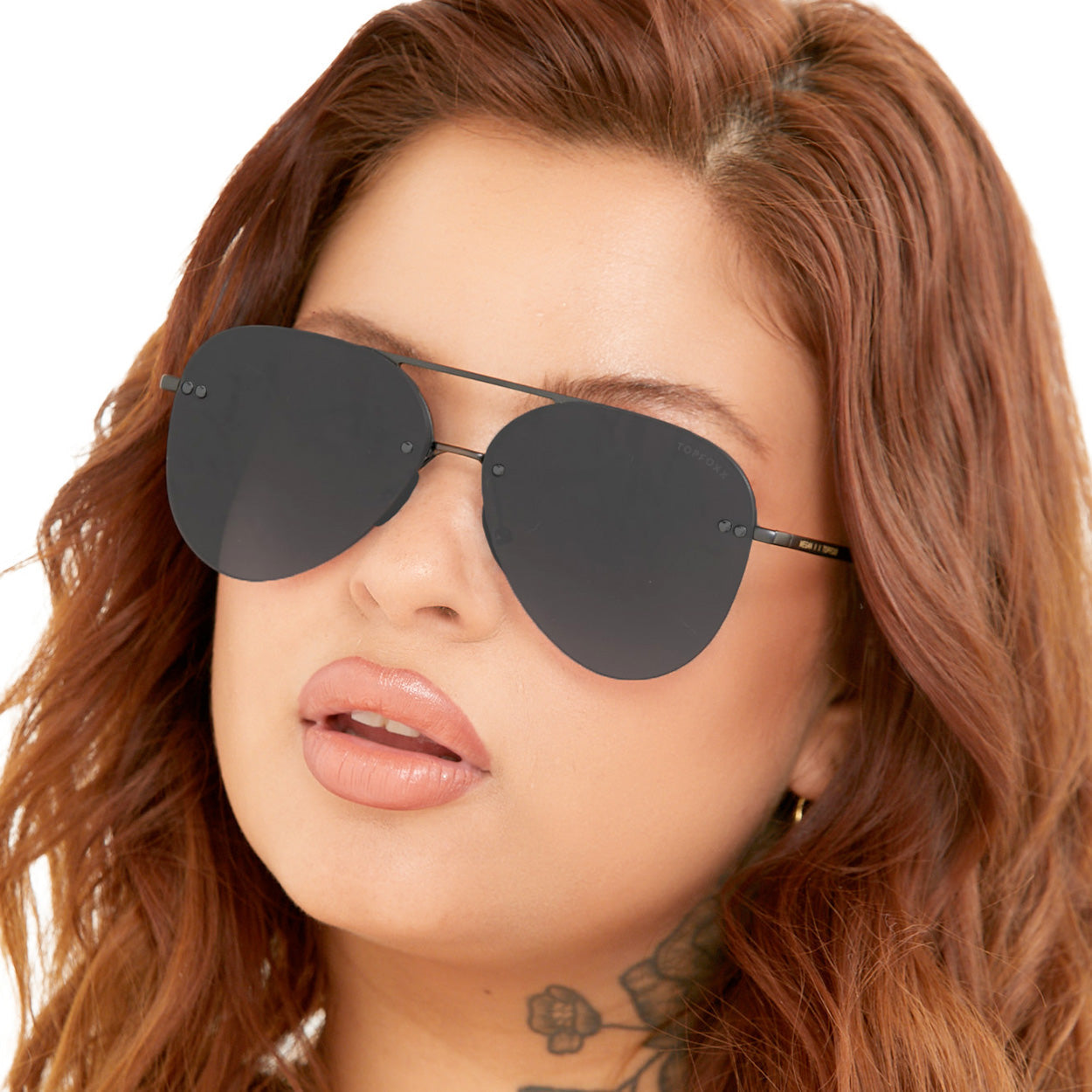 TopFoxx Smaller Megan 2 Jet Black- Tangle Free Unisex Aviator Sunglasses Sunglasses - Tophatter Daily Deals