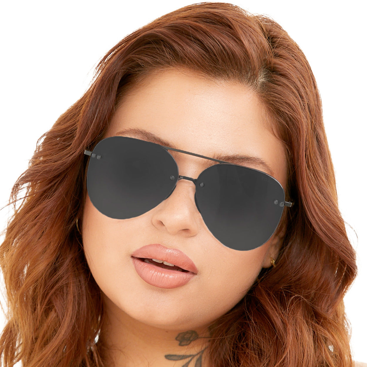 TopFoxx Smaller Megan 2 Jet Black- Tangle Free Unisex Aviator Sunglasses Sunglasses - Tophatter Daily Deals