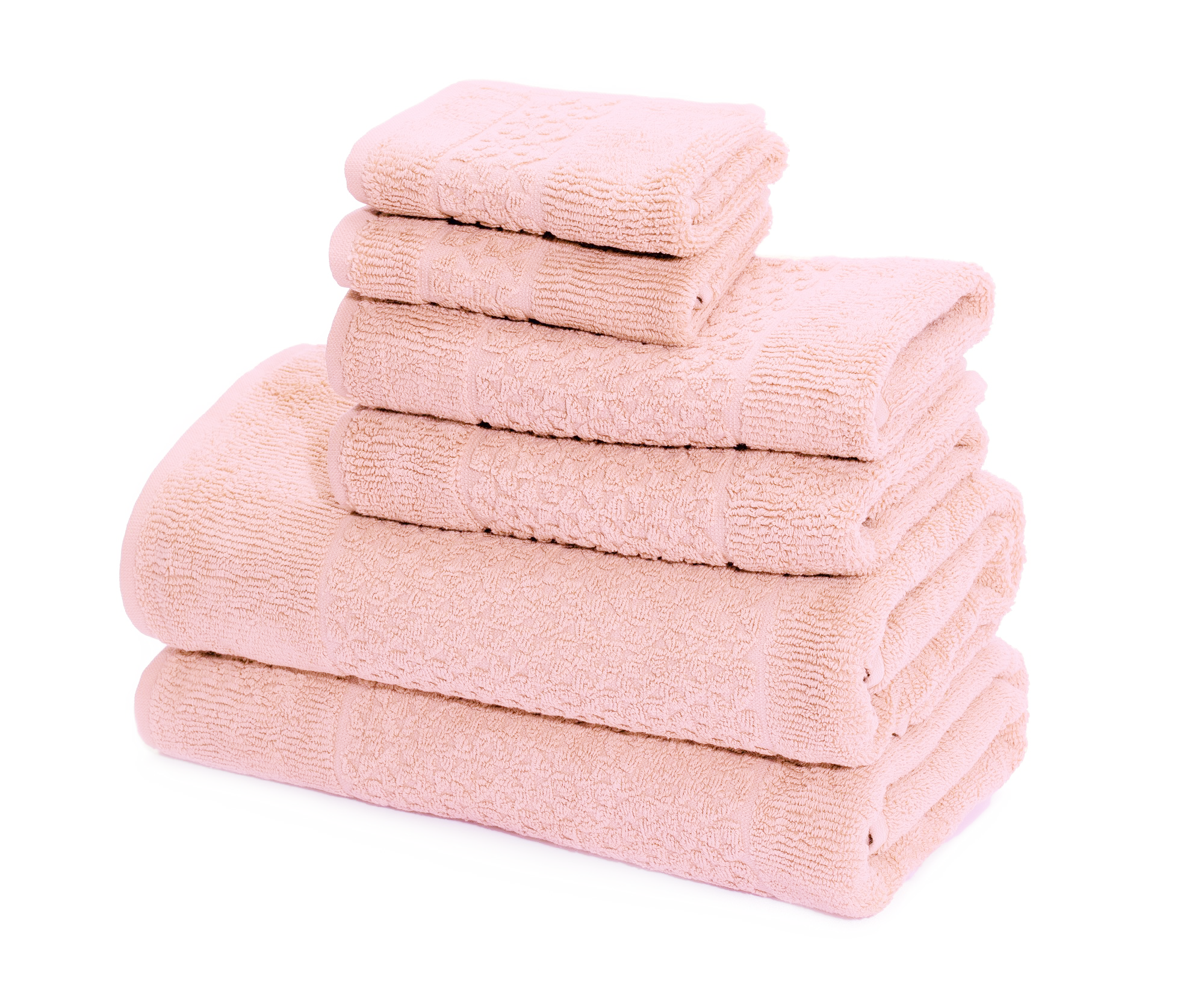 Mei-Tal Turkish Cotton Jacquard Towel Set of 6 Powdered Peach Bath Towel - Tophatter Daily Deals