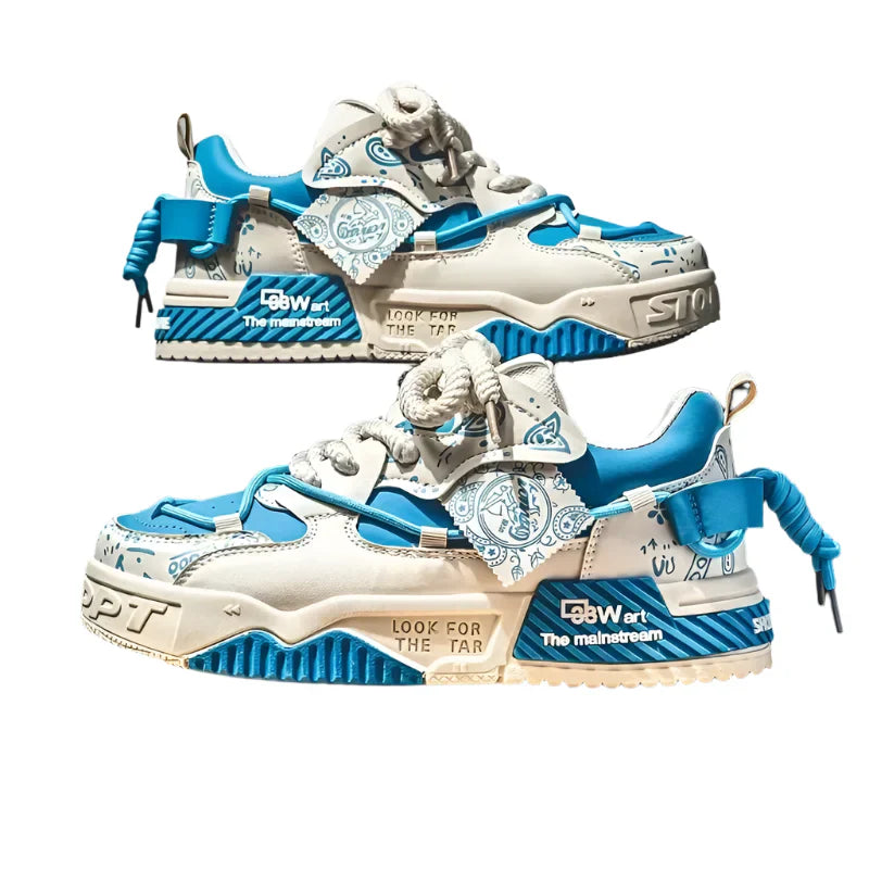 Men's Graffiti Patchwork Skateboard Sneakers (Blue) Apparel & Accessories > Shoes > Sneakers - Tophatter Daily Deals