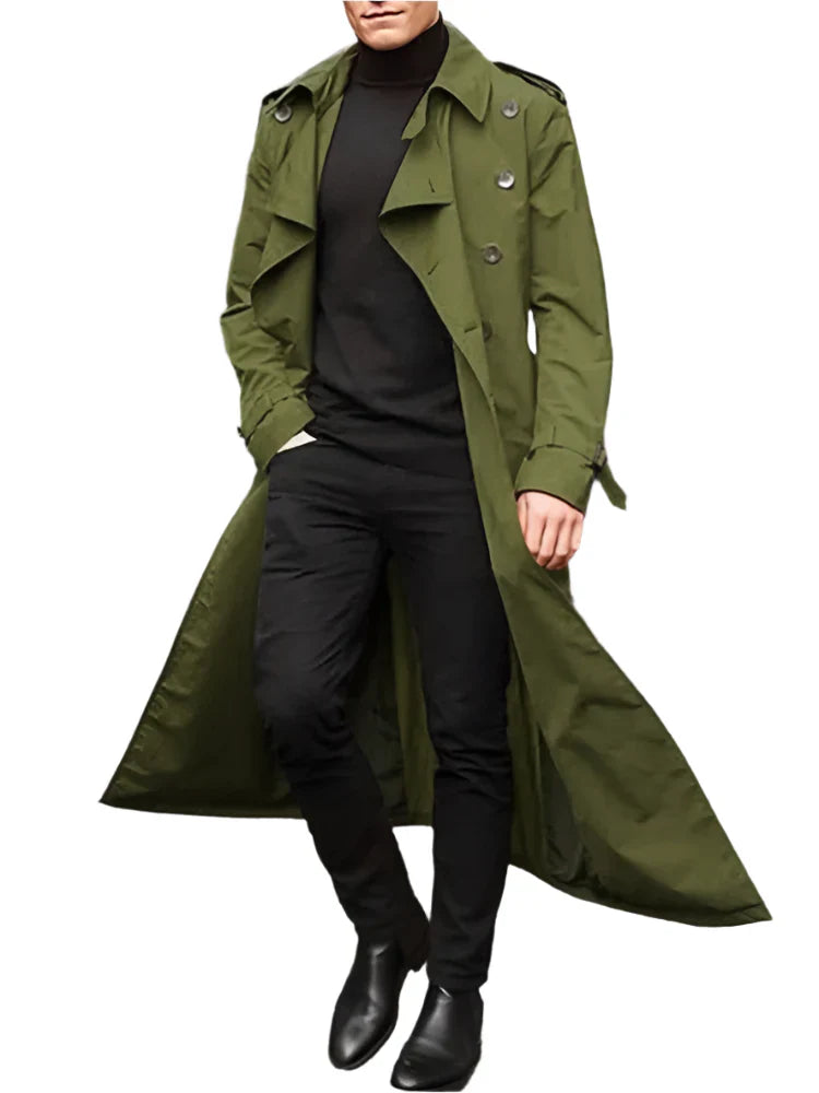 Men's Long Streetwear Trench Coat with Epaulets (Army Green) Apparel & Accessories > Clothing > Outerwear > Coats & Jackets > Trench Coats - Tophatter Daily Deals