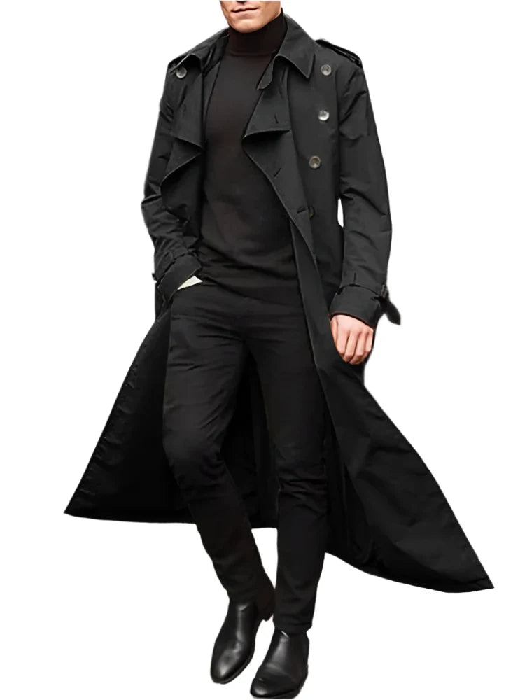 Men's Long Streetwear Trench Coat with Epaulets (Black) Apparel & Accessories > Clothing > Outerwear > Coats & Jackets > Trench Coats - Tophatter Daily Deals