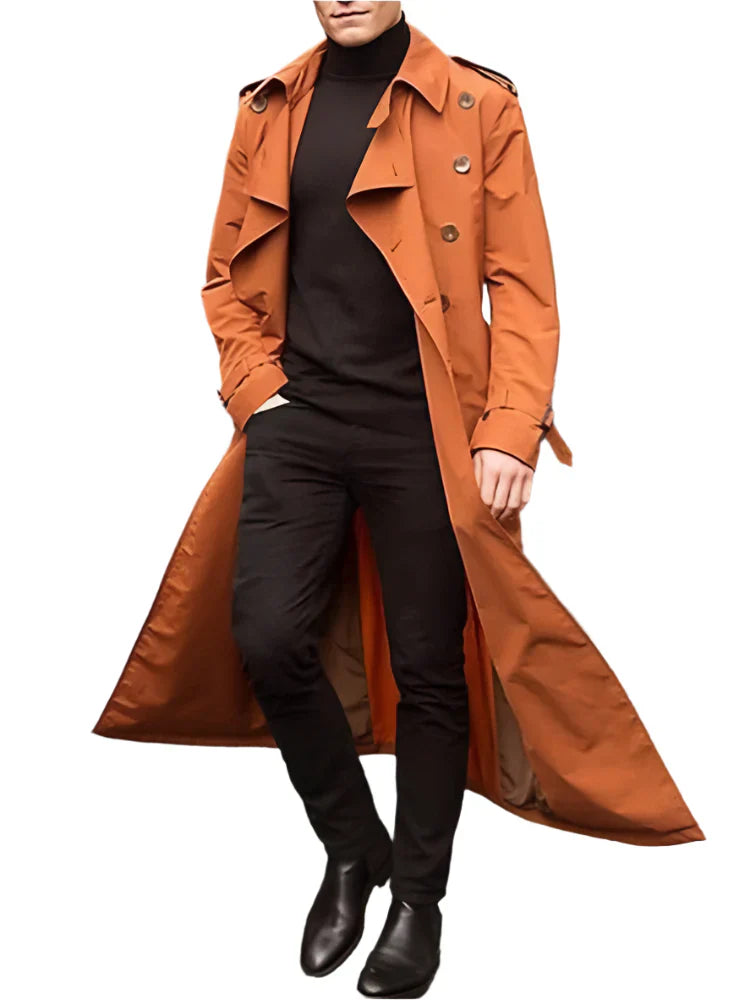 Men's Long Streetwear Trench Coat with Epaulets (Orange) Apparel & Accessories > Clothing > Outerwear > Coats & Jackets > Trench Coats - Tophatter Daily Deals