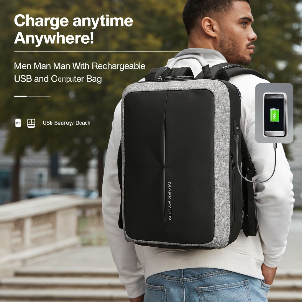 BLACK Men's backpack rechargeable usb computer bag 0 - Tophatter Daily Deals