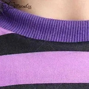 Meowcos Women Sexy Lingerie Erotic Striped Short Top and Panty Purple Set with Fishnet Stockings and Corset Cosplay Costume - Tophatter Daily Deals