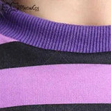 Meowcos Women Sexy Lingerie Erotic Striped Short Top and Panty Purple Set with Fishnet Stockings and Corset Cosplay Costume - Tophatter Daily Deals