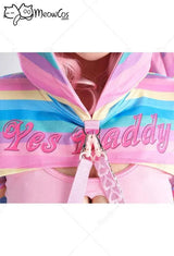Meowcos Women Sexy Lingerie Set Rainbow Bunny Ear Long Sleeve Top and Vest Panty Set with Fishnet Stockings and Chains Costumes - Tophatter Daily Deals