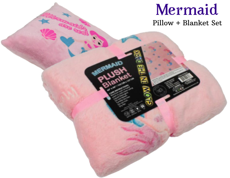 Glow in the Dark Blankets & Pillows Blanket + Pillow Set Mermaid Set Bedding - Tophatter Daily Deals